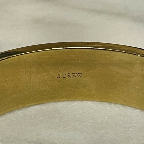 j crew enamel Wide bangle bracelet  blue off white gold tone nautical Striped - Picture 7 of 8